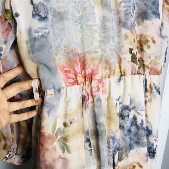 ZARA Women Floral Printed Midi Dress Size L Watercolor Artsy Beachy Blogger Fav - Picture 14 of 15